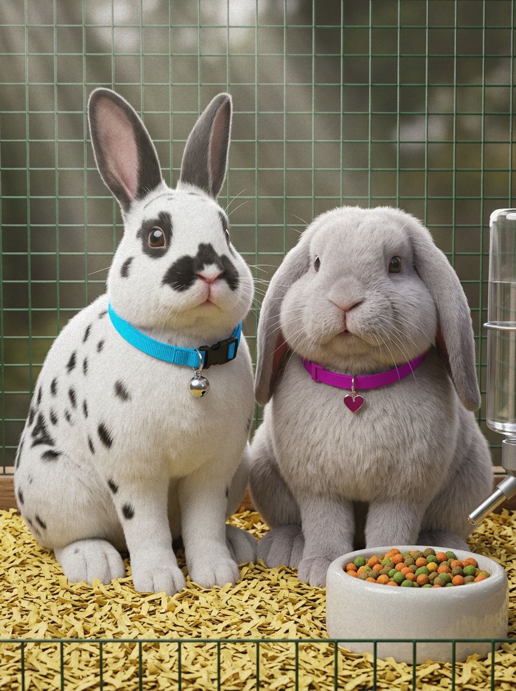 The estate’s two hutch rabbits with their flavoured pellets.